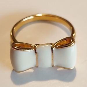 Kate Spade Gold tone and off white (Ivory) enamel Bow Ring US Size 6